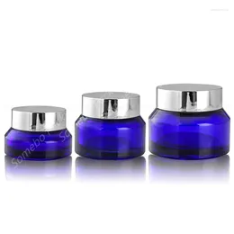 Bouteilles de rangement 100pcs 15g 30g 50g COBALT BLUE JAR VERRE RONDE CONTACTIONS COSMÉTIQUES JARS DE CRÈCES POUR MASQUE FAC