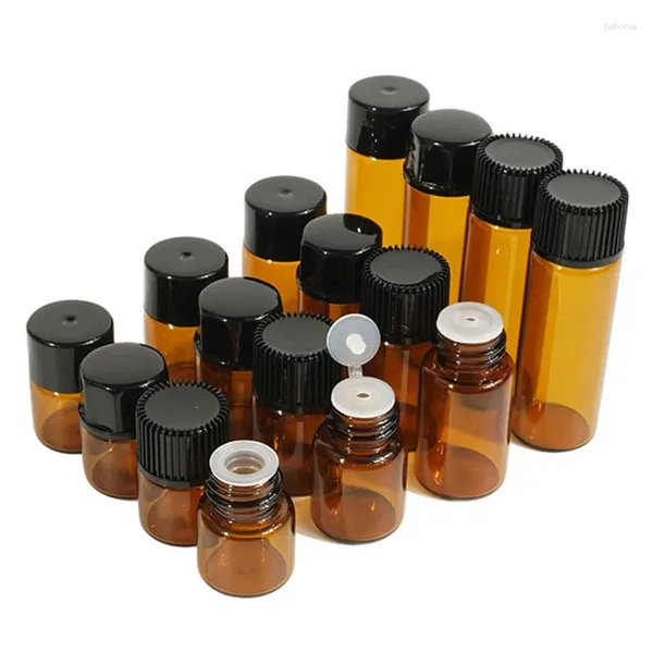 Bouteilles de rangement 100pcs 1 ml / 2 ml / 3 ml / 5 ml vide dram ambre verre flacon de bouteille d'huile essentielle