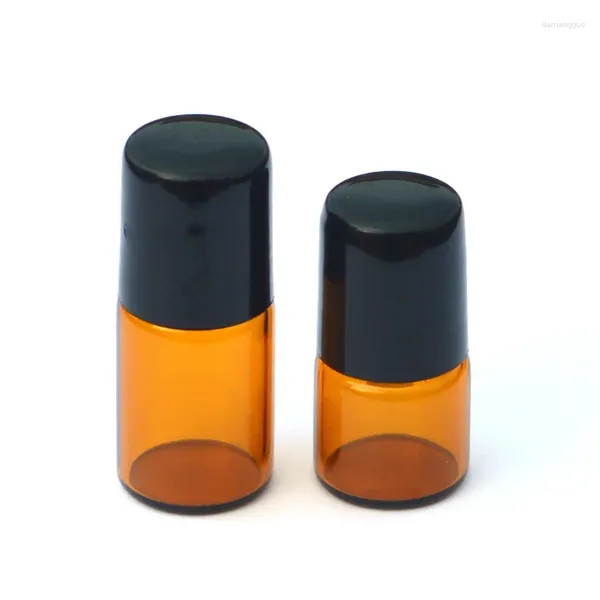 Botellas de almacenamiento 100 unids 1 ml Mini Rollo ámbar en rodillo para aceites esenciales 2 ml Roll-on Botella de perfume recargable Desodorante Contiene