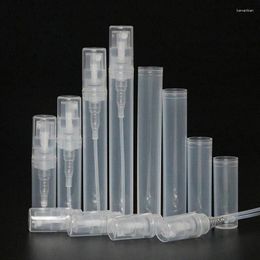 Botellas de almacenamiento 100pcs 2 ml/3ml/4ml/5ml mini botella de spray de plástico transparente Muestra de perfume vacío Atomizador de bolígrafo para viajes de limpieza esenciales