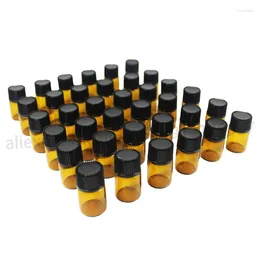 Botellas de almacenamiento 100pcs 2 ml Aceites esenciales Amber Muestra Mini Vial de vidrio con tapa Botella de sellado de laboratorio de reactivos