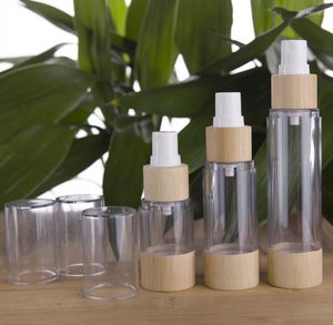 Bottiglie di stoccaggio 100pcs 30ml 50ml 100ml 120ml Bamboo Vacuum Airless Pump Spray Liquid Makeup Water Packaging