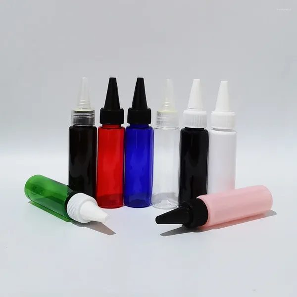 Botellas de almacenamiento (100pcs) 30 ml de recipientes de botella de mermelada de plástico negro vacío 1 oz mascota con tapas de la boca puntiaguda para el cuidado de la piel del cuidado de la piel