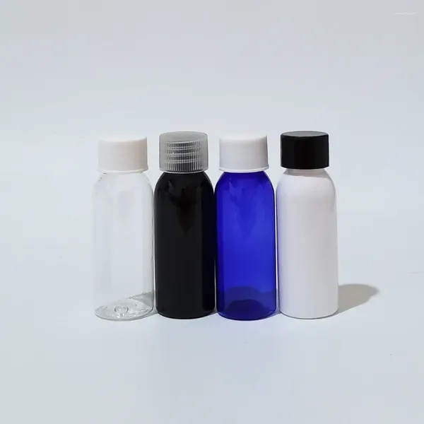 Botellas de almacenamiento 100pcs 30 ml de mascota cosmética vacía con tapa de tornillo plástico redondo de plástico pequeño botella de perfume dispensador recargable