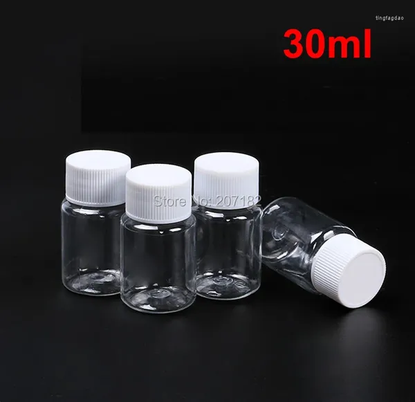 Botellas de almacenamiento 100PCS 30ml PET transparente Botella pequeña Botella de plástico - Tapa de tornillo con sellos de papel de aluminio