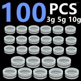 Bouteilles de rangement 100pcs 3G 5G 10G échantillon transparent pot crème midi conteneurs cosmétiques pot transparent pour les arts de l'ongle petit