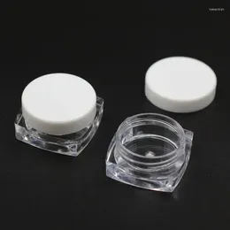 Opslagflessen 100 stcs 3G gram Clear Square cosmetische crèmes potten met wit deksel lege make -upcontainers monsterverpakking