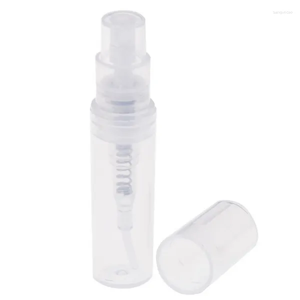 Botellas de almacenamiento 100pcs 3 ml mini plástico transparente botella portátil enjuague bucal de enjuague bucal atomizador cosmético para gota