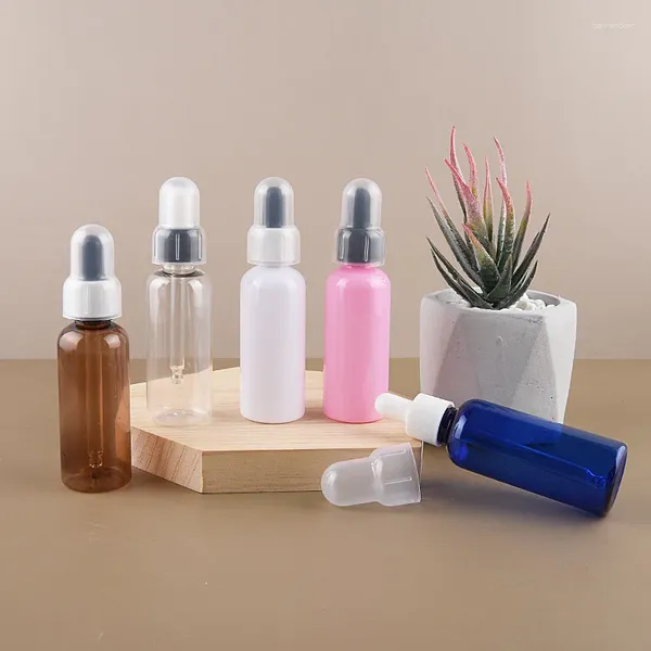 Botellas de almacenamiento 100pcs 50 ml de plástico de botella de gotero para el aceite esencial Cosméticos portátiles recargables Contenedor de viaje