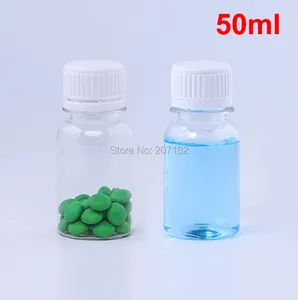 Botellas de almacenamiento 100pcs 50 ml de botella de líquido de mascota transparente con mini botellas de polvo de empaque de plástico a escala --- Tornillo de seguridad