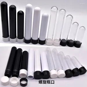 Opslagflessen 100 stks doorzichtige plastic testbuis met schroefdop Pet fles Zwarte verpakkingsdruk gevoelige afdichting