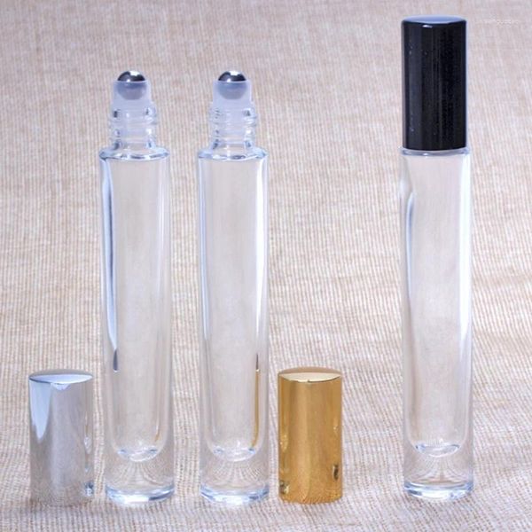 Bouteilles de stockage 100 pièces/lot 10ml, flacon de parfum en verre Transparent de luxe, rechargeable, rouleau vide sur fond épais