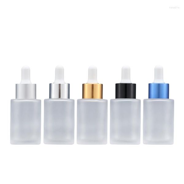 Bouteilles de stockage 100 pcs/lot 30 ml compte-gouttes en verre givré bouteille d'huile d'essence échantillon cosmétique récipient rechargeable vide en caoutchouc blanc