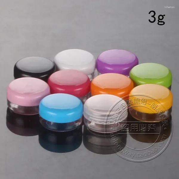 Bouteilles de rangement 100pcs / lot-3g pots de crème à vis de maux de vis à vis de maquillage en plastique transparent
