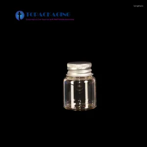 Botellas de almacenamiento 100pcs/lote-8 ml de botella de vidrio recipiente de líquido vacío Deseje de desear con tornillo de aluminio Vials de perfume