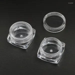 Bouteilles de rangement 100pcs / lot carré 3g gram jar crème transparent avec couvercle 3 ml en plastique transparent vide de contenants cosmétiques emballages