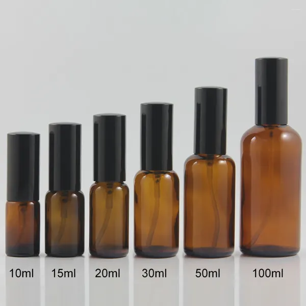 Bouteilles de rangement 100pcs / lots 15 ml de maquillage outil de soins de la peau Mini verre ambre avec un spray brume fin rechargeable cosmétique