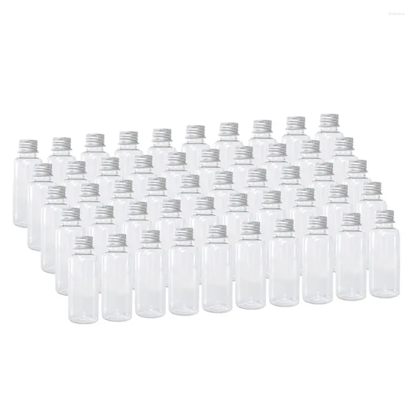 Bouteilles de rangement 100pcs bouteille en plastique avec bouchon à vis en aluminium kit de voyage de voyage vide rechargeable 5 ml à 100 ml de récipient cosmétique pour animaux de compagnie