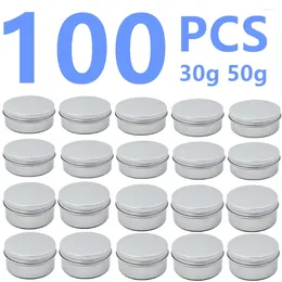 Bouteilles de rangement 100pcs en gros 30g 50g 50g en aluminium Bougie Jar Conteneur en métal Pocts vides Boîte de maquillage de boîte à pot à la crème