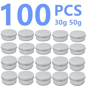 Bouteilles de rangement 100pcs en gros 30g 50g 50g en aluminium Bougie Jar Conteneur en métal Pocts vides Boîte de maquillage de boîte à pot à la crème