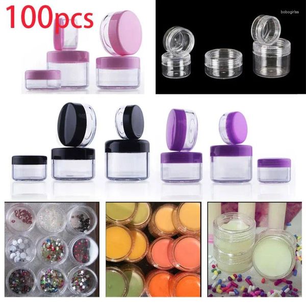 Botellas de almacenamiento 100 unids x 2 g-20 gramos vacío claro plástico muestra contenedor redondo cosmético tarro crema loción uñas maquillaje polvo pote 20 mini