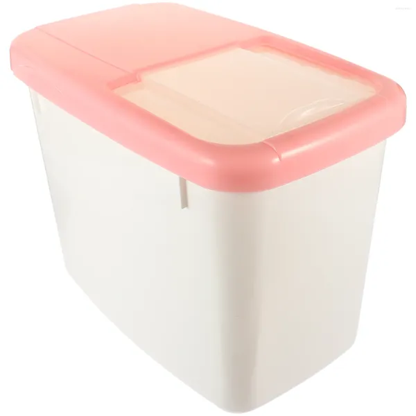 Bouteilles de stockage 10kg épaissir le seau de riz récipient en plastique résistant à l'humidité bac à grains scellé résistant aux insectes (rose)