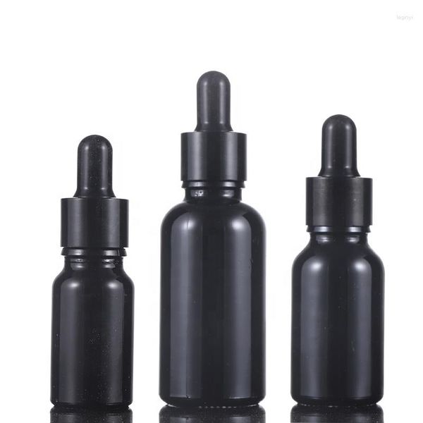 Botellas de almacenamiento 10ml 15ml 20ml 30ml 50ml 100ml Botella de gotero de aceite esencial de vidrio negro vacío Envases de embalaje cosmético