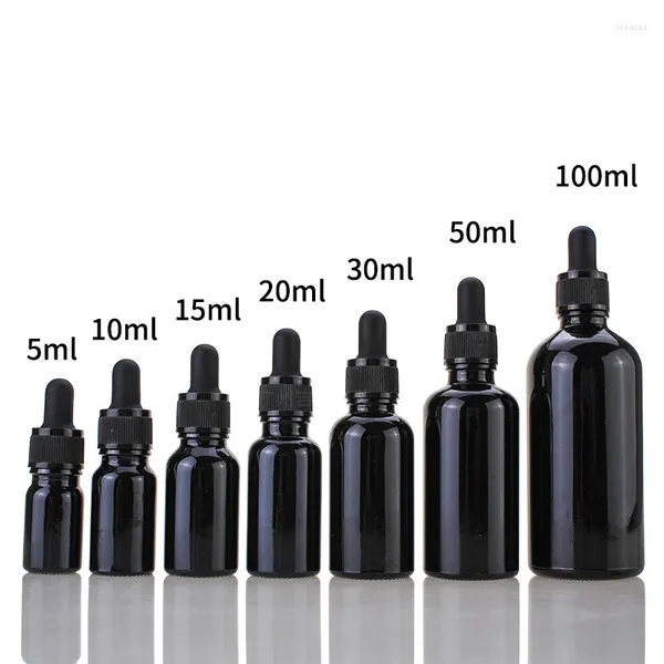 Bouteilles de stockage 10ml 15ml 30ml 50ml 100ml, verre vide noir, bouteille d'huile essentielle cosmétique, Pipettes élégantes, emballage compte-gouttes