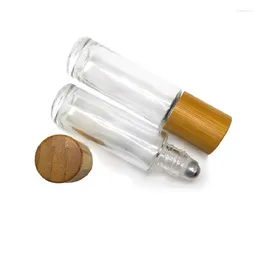 Bouteilles de rangement 10 ml 15 ml de bambou Rouleau de capuchon sur bouteille d'huile essentielle en verre perle en acier parfum