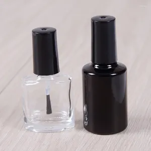Bouteilles de stockage 10 ml 15 ml vide bouteille de vernis à ongles contenants cosmétiques verre avec brosse noir transparent un couvercle