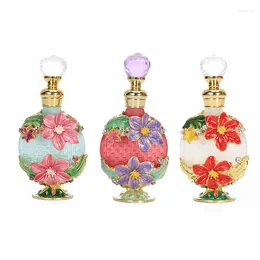 Bouteilles de stockage 10ml alliage émaillé fleur de prunier style vintage petit distributeur de parfum avec diamants