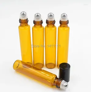 Bouteilles de stockage 10 ml Ambre Brun Noir Cap Parfums ROULEAU SUR BOUTEILLE EN VERRE HUILE ESSENTIELLE Boule à roulettes en métal 600 pcs/lot Par DHL/EMS