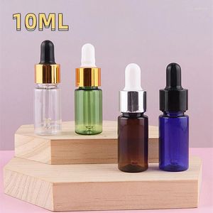 Bouteilles de rangement 10 ml plastique transparent vide vide à l'huile essentielle bouteille de l'huile essentielle bleu Pet Essence Proposeur Brown Amber Travel