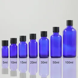 Bouteilles de rangement 10 ml vides avec bouchons d'emballage en verre bleu capuchon de vis noire