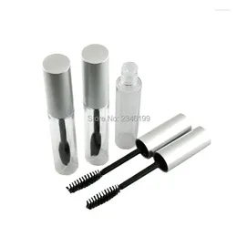 Bouteilles de rangement 10 ml de mascara tube noir rond rond vide bouteille transparente emballage cosmétique 25 pièces pinceau de cils en argent