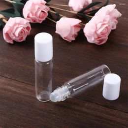 Bouteilles de stockage 10ml Flacon d'huile Crème pour les yeux avec rouleau sur rouleau en verre cosmétique Conteneur rechargeable Vide Bouteille à bille transparente