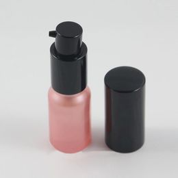 Bouteilles de stockage bouteille de lotion en verre rose 10 ml avec emballage cosmétique de couleur en gros de pompe en aluminium noir pour liquide