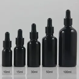 Bouteilles de rangement 10 ml Bouteille à compte-gouttes en plastique Emballage en verre noir brillant avec pipette Balck