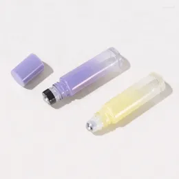 Bouteilles de rangement 10 ml Blanc violet Bleu en verre coloré Rouleau d'huile essentielle sur la bouteille en métal à rouleau à rouleaux