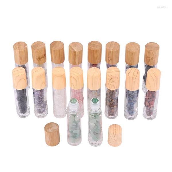 Botellas de almacenamiento Rollo de 10 ml en botella Aceite esencial Rodillo de jade natural con chip de cristal Contenedores recargables de viaje