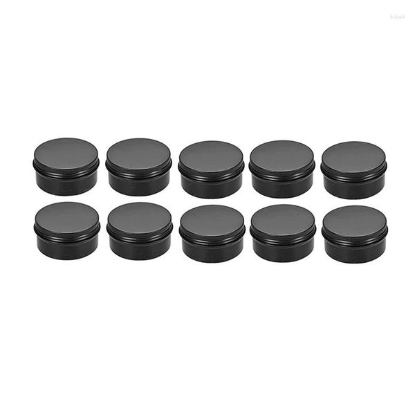 Bouteilles de stockage 10 paquets de pots vides 80 ml en aluminium noir avec couvercle à vis en métal et en acier, boîte à lèvres, conteneurs cosmétiques