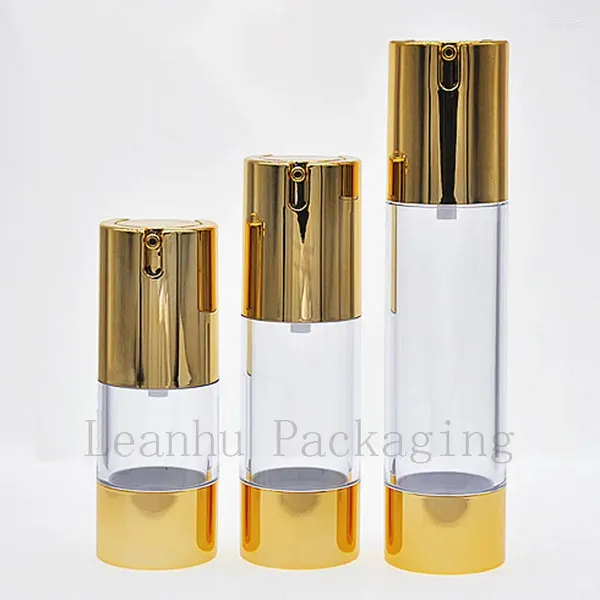 Botellas de almacenamiento 10pc x 15ml 30ml 50 ml Configuración de maquillaje de oro Bottación de bomba de crema sin aire Tamaño de viaje de viaje esencial BB Contenedor