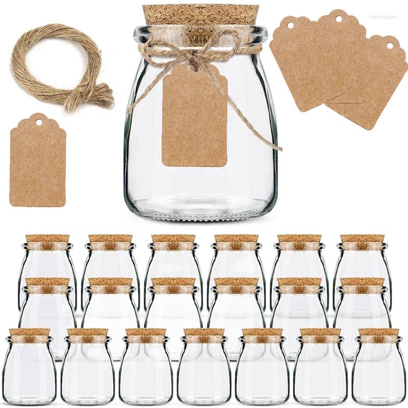 Bouteilles de stockage 10 pièces 100/200ML pots de pouding en verre yaourt avec couvercles en liège conteneurs étiquettes et cordes pour la fête de famille bricolage miel