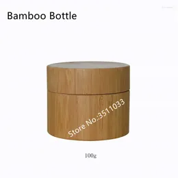 Botellas de almacenamiento 10pcs 100 g de alojamiento de bambú recargable recipiente de crema de máscara de frasco cosmético grande Botella de madera natural