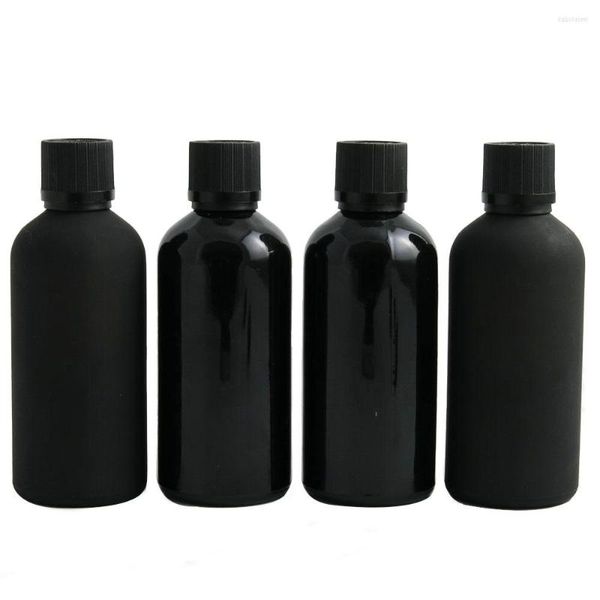 Botellas de almacenamiento 10pcs 100ml Frost / Smooth Black Aceite esencial de vidrio con tapa de plástico 100cc E Reactivo líquido Pipeta Botella Vial para el cuidado de la piel