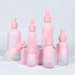 Botellas de almacenamiento 10pcs 10ml -50ml botella de gotero de vidrio vacío con contenedores de aceite esencial de pipeta suero de tapa rosa para perfume