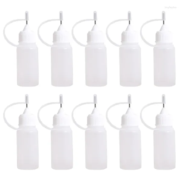 Bouteilles de stockage 10 pièces 10 ml en plastique, applicateur à pointe compressible, compte-gouttes avec capuchons d'aiguille pour colle, huile liquide, gouttes pour les yeux