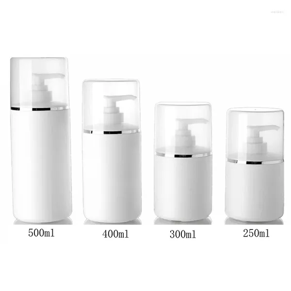 Botellas de almacenamiento 10 Uds 250ML/300ML/400/500ml vacío blanco PE forma de cilindro champú loción de plástico bomba botella de contenedor cosmético