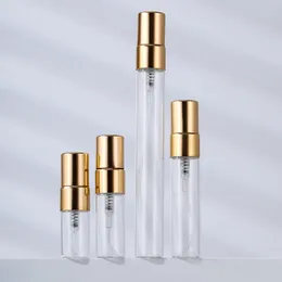 Opslagflessen 10 stks 2 ml/3 ml/5 ml/10 ml draagbare helder glazen hervulbare parfumfles met aluminium verstuiver goldensilver spray