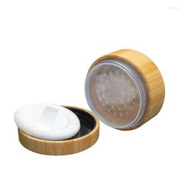 Opslag Flessen 10 stks 30g Bamboe Losse Poeder Case Met Zeefje Lege DIY Cosmetische Compact Grids Stuff Reizen make-up Verpakking
